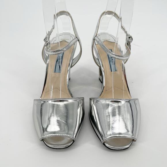 Prada Metallic Silver Leather Heart Cutout Wedge Ankle Strap Sandal size IT 36 - Picture 6 of 16